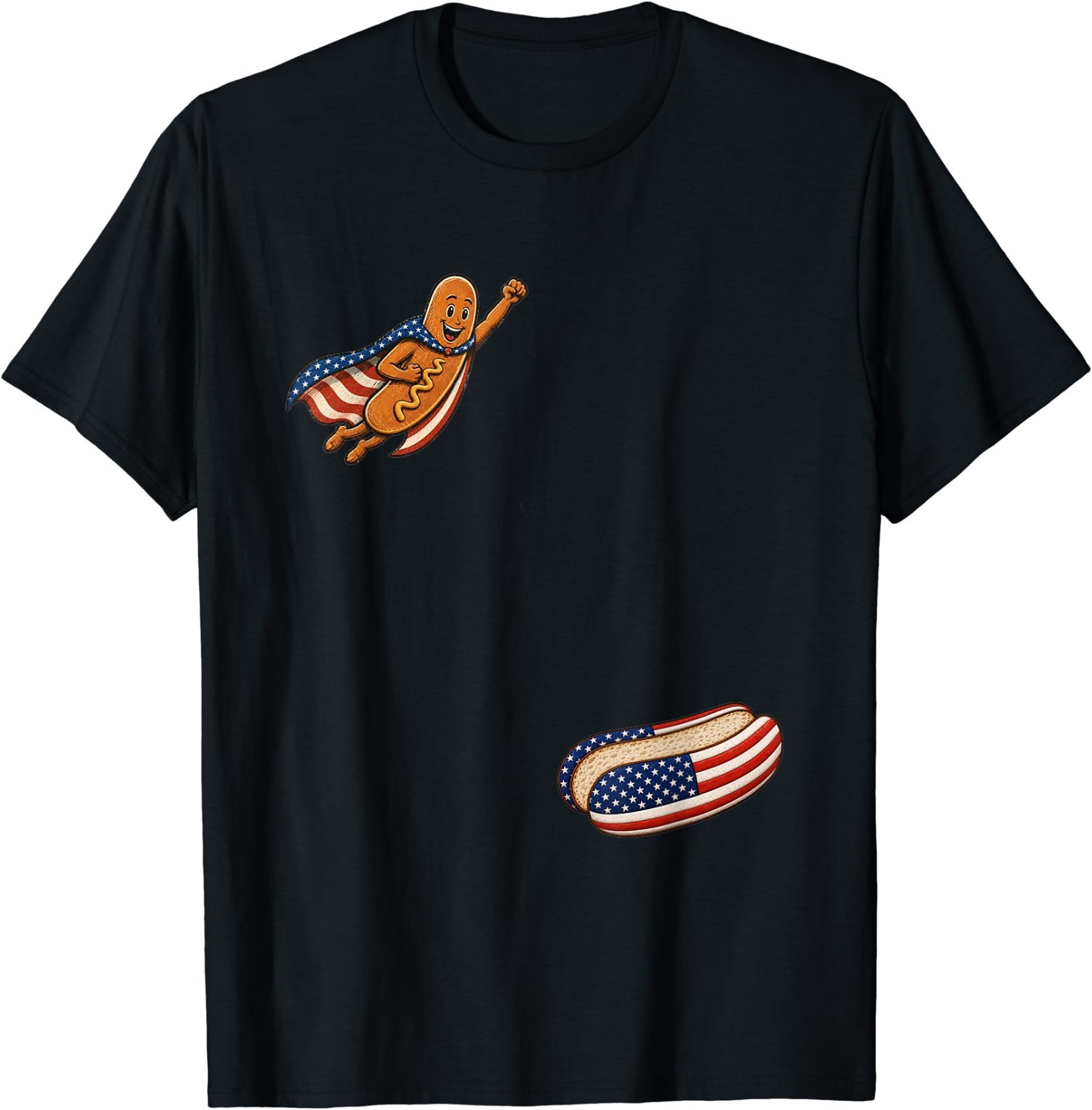 Funny 4th of July Patriotic Hot-Dog BBQ Flying into Bun 250 T-Shirt