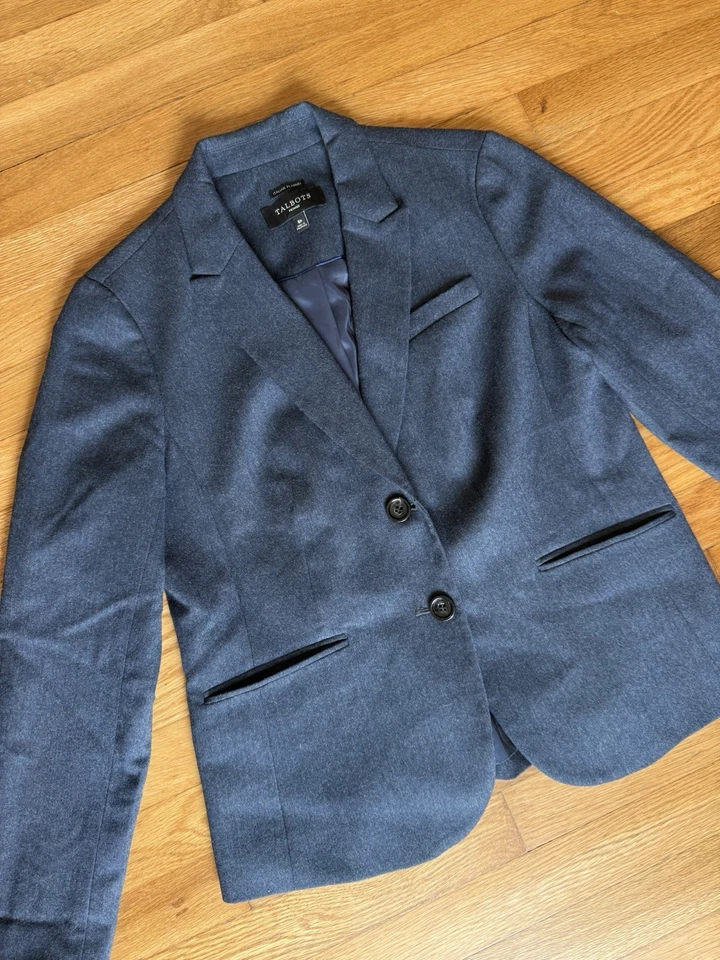 Talbots Lux Italian Wool Flannel Blazer Jacket Navy Blue Women's Size 8 Petites - Image 2 of 4
