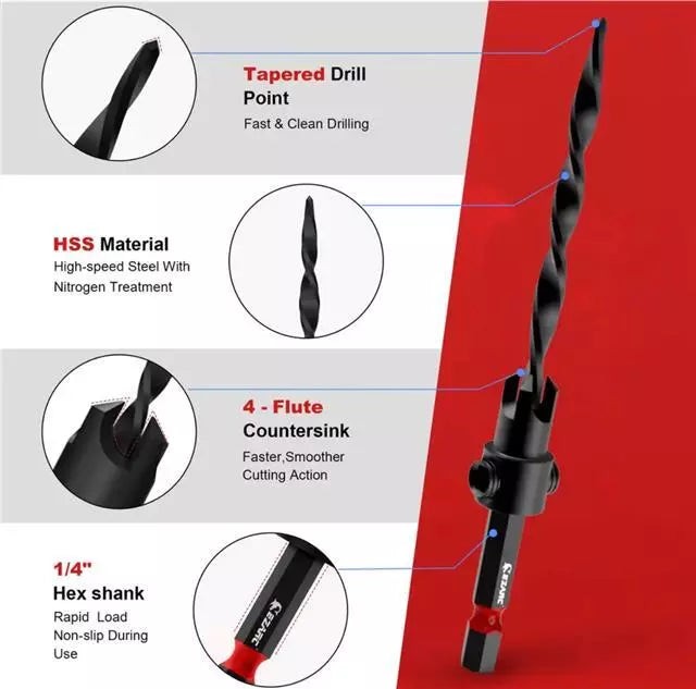 Tapered Drill Bits Hex Shank EZARC Countersink Drill Bit Set - 15 PC ...