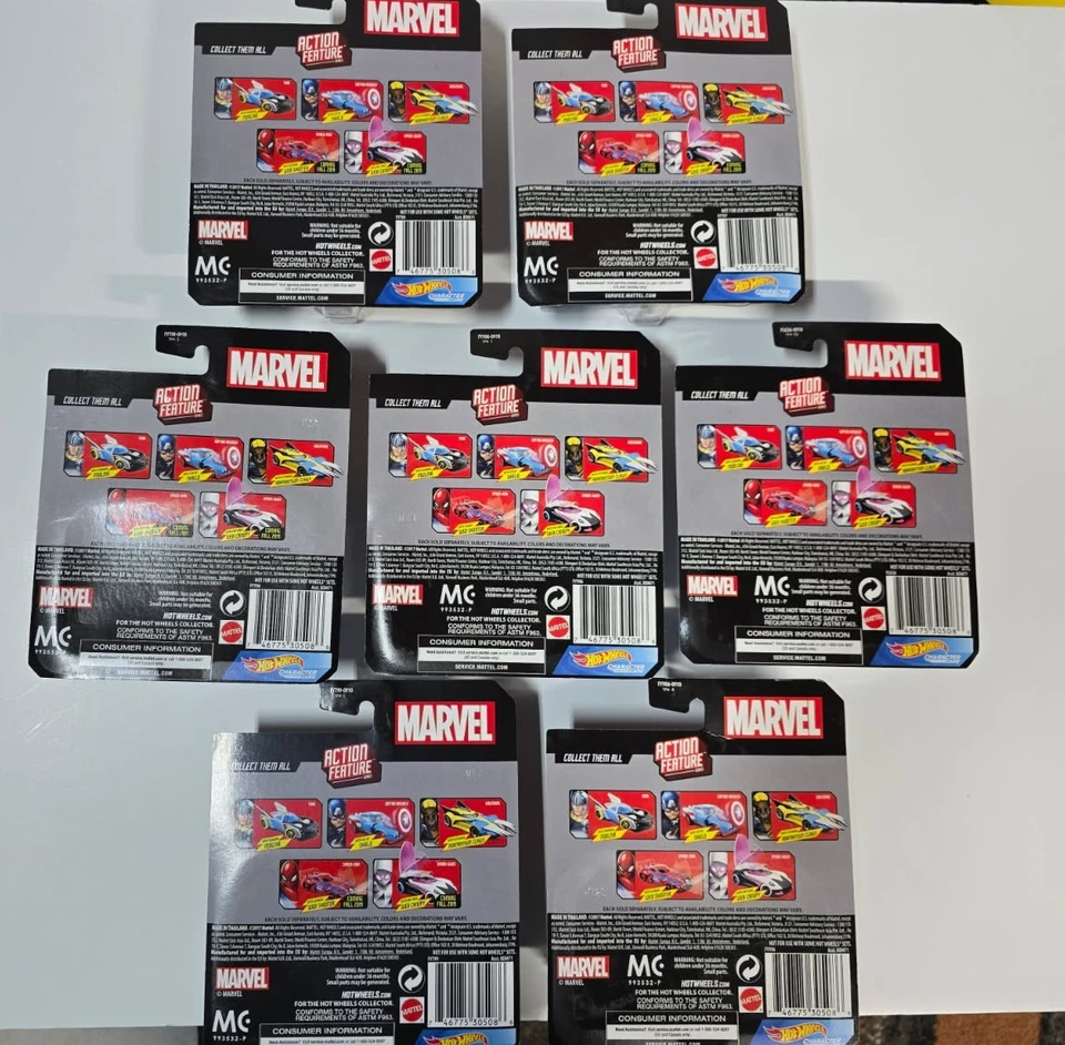 Hot Wheels 2017 Marvel Character Cars Action Feature Series Complete Set plus 2  - Image 2 of 4