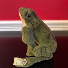 Steiff Velvet Froggy Frog 1960s Button & Yellow Flag, Vintage, Life-like!