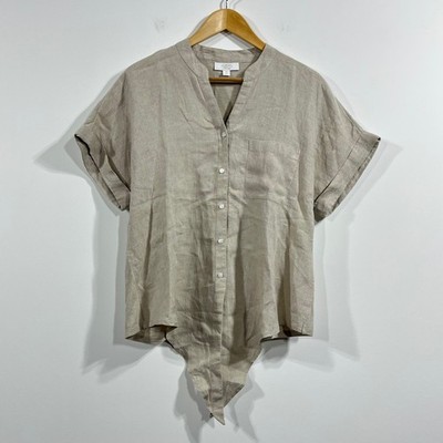 Charter Club Luxury Linen Cotton Tie Front Button Down Shirt Women Medium Resort