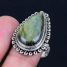 Labradorite 925 Silver Plated Handmade Ring of US Size 9