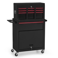 BarberPub 2 in 1 Friseurwagen mit 5 Schubladen, Schwarz-Rot, 0097