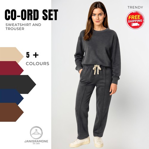 Ensemble survêtement femme Co-Ords 2 pièces manches longues sweat pantalon vêtements de salon - Photo 1/37