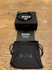 BNIB 100% GENUINE HUGO BOSS MENS TAILORED HERRINGBONE BLACK LEATHER BRACELET