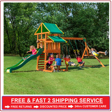 BACKYARD DISCOVERY TUCSON Cedar Wooden Swing Set Kids Outdoor Playground Slide