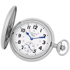 Gotham Men's Chrome Plated Double Hunter 17 Jewel Mechanical Pocket Watch