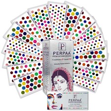 PERPAA Velvet Bindi Stickers Box of 16 Multi Color Sizes for Women