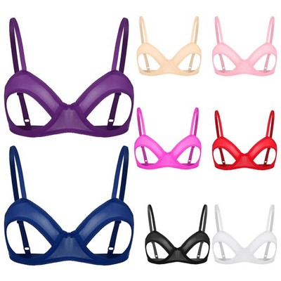 Women's Bra See Through Hollow Out Mesh Bralette Tops Underwire Push Up Lingerie