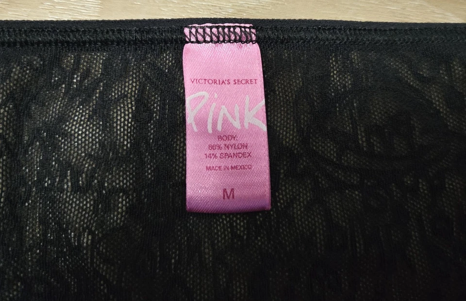 Vintage Victoria's Secret PINK Black Sheer Graffiti Print Low Bikini Panties M - Image 3 of 3