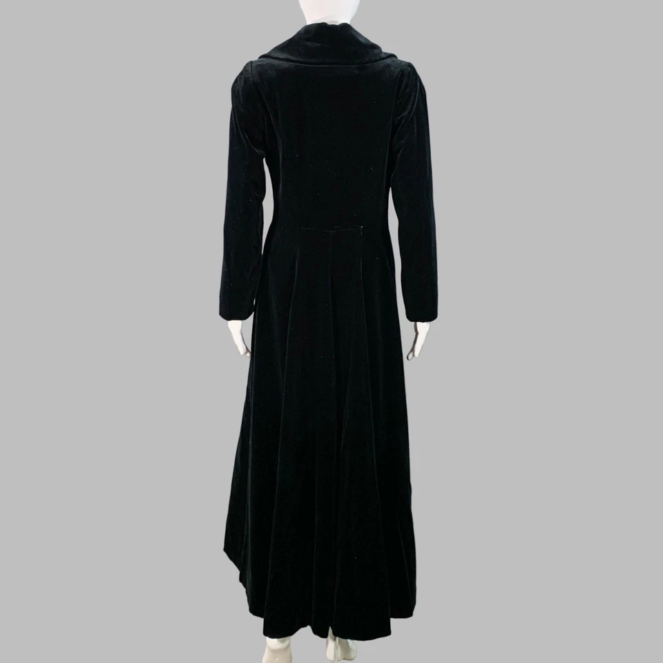 BIBA Talla M Abrigo Trench De Terciopelo Negro Doble Botonadura - Imagen 4 de 4