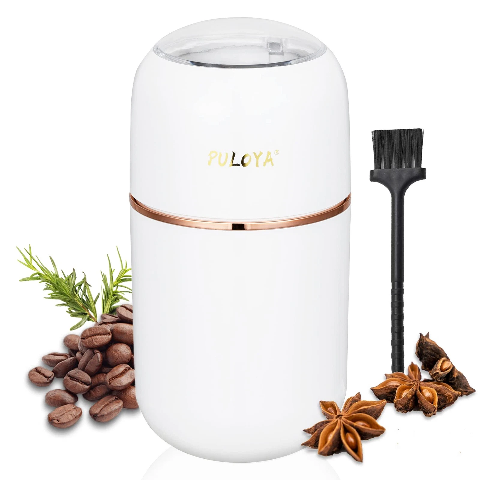 PULOYA Coffee Grinder Electric for Beans, Spices, Herbs, Grains 2.8oz, White