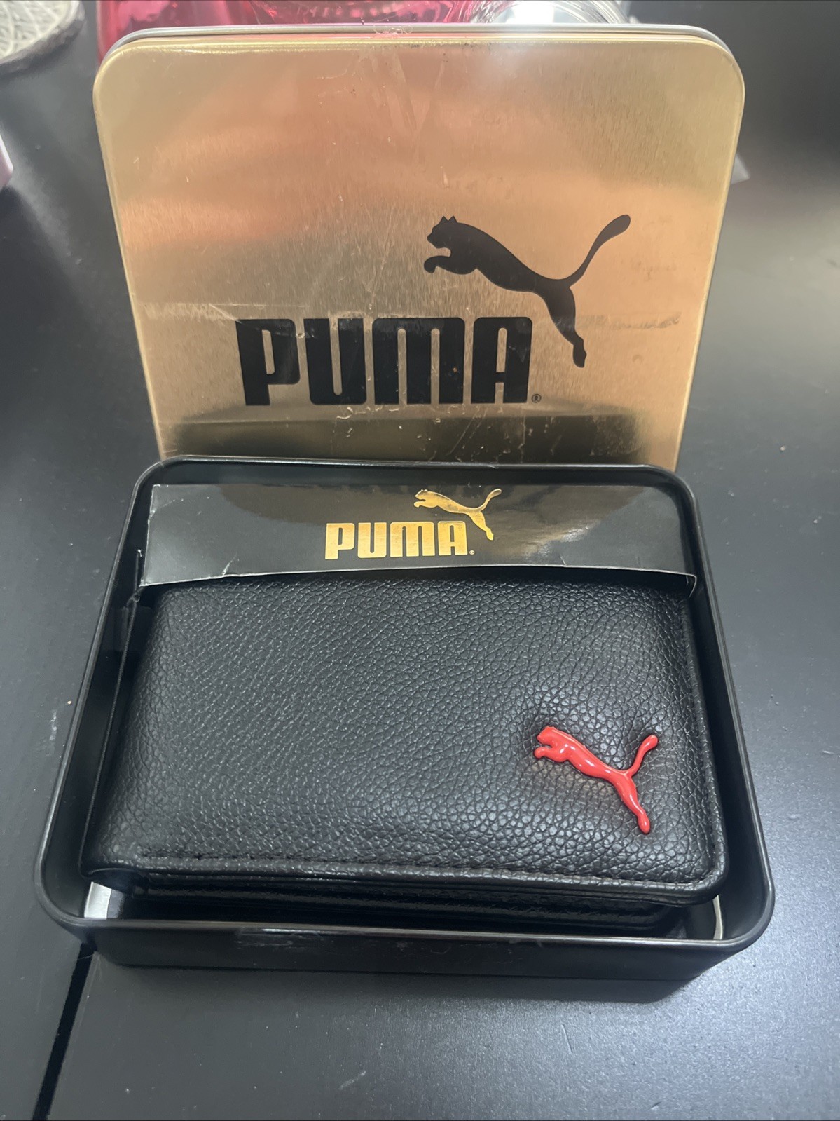 Puma Sport Designer Men's Street Style Logo Bi Fold Wallet Black with Gift Box