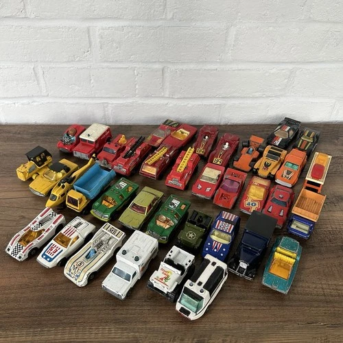 Vintage Matchbox Lot 38 Cars 70's 80's Die Cast Fire trucks Cars Helicopter