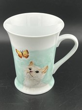 Hand Painted Art Cat and Butterfly on a 10 oz Coffee Cup Mug Signed by Artist