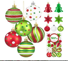 30Pcs Christmas Ball Ornaments, Red and Green Christmas Ornaments, Christmas Tre