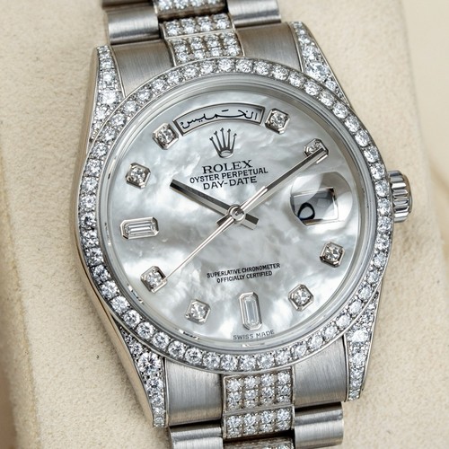 Rolex Day-Date 36mm All Factory Diamonds Mother Of Pearl Arabi...