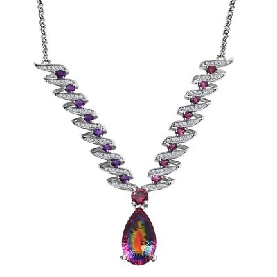 Quartz Multi Gemstone 925 Silver Rhodium Plated Necklace Gifts Size 18'' Ct 13.41