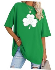 St Patricks Day Shirt Women: Oversized Shamrock Luckly Clover Large Green