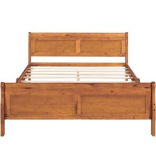 Queen Size Wood Platform Bed with Headboard and Wooden Slat Support Oak US