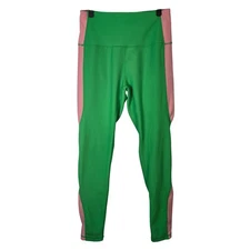 Ivy Storehouse Women AKA Green Pink Ribbed High Waisted Leggings Athleisure L