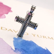 David Yurman Sterling Silver 27x45 Chevron Cable Cross Crucifix Amulet Pendant 