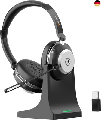 Wantek Kabelloses Headset mit Mikrofon, Bluetooth Headset mit Ladestation,