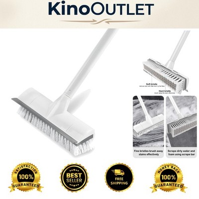 Multi-Surface Cleaning Scrub Brush: Adjustable Long Handle & Scraper Attachment