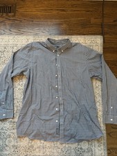 Eddie Bauer XLT Relaxed Fit Blue Plaid Button Down Long Sleeve Wrinkle Free