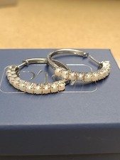 D'Joy Freshwater Pearl Orbit Hoop Earrings in Rhodium Over Sterling Silver