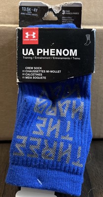 UNDER ARMOUR UA PHENOM Training Crew Socks 3 Pair Youth SZ 13.5K-4Y Royal Blue