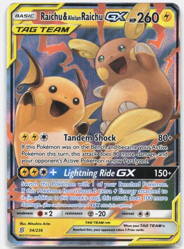 Raichu & Alolan Raichu GX Ultra Rare SM - Unified Minds SM11 Holo 54/236 MP