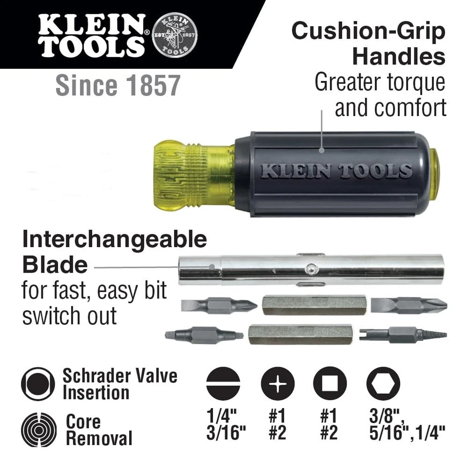 Klein Tools 11 In 1 Screwdriver Nut Driver Hvac Tool Kit Yellow Black - Image 2 of 4