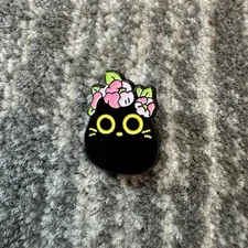 Black Cat Enamel Pin Sitting Floral Kitten Brooch Backpack Hat Cat Lady Gift New