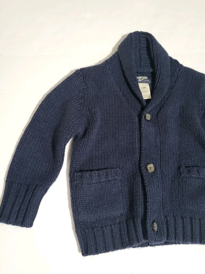 (#1) Suéter Cárdigan Oshkosh B'Gosh Manga Larga Tejido con Botones Azul Talla Niños 18M Foto 2 de 4