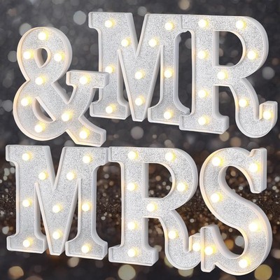 VIHOSE 6 Pcs Glitter Light Up Letters Glitter Shiny Letter Lights Mrs and Mr ...