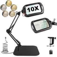 10X Rectangle Magnifying Glass with Light and Stand, 5 Color Modes Stepless D...