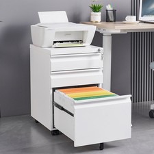 3 Drawer Lockable Mobile Filing Cabinet, Legal Letter Size Metal Cabinet White