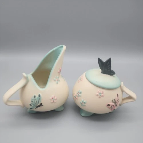 Vintage 1950s Hull Pottery Butterfly Creamer & Sugar Set B19 & B20