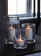 Hurricane Candle Holders Glass Cylinders Set of 3 10" 7" 4" Clear Seeded Bubbles
