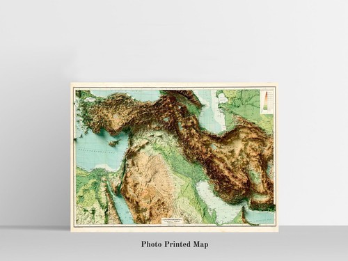 Mapa de Oriente Medio, mapa de alivio 2D de Persia, mapa vintage de Oriente Medio - plano 2D - Imagen 5 de 9