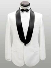 Custom Made Groom Tuxedo,Bespoke Men Suit White Jacket Shawl Lapel  Black Pants