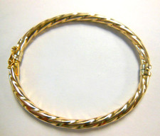 Twisted Rope Design 14K Solid Yellow Gold, Hinge Type Bangle Bracelet