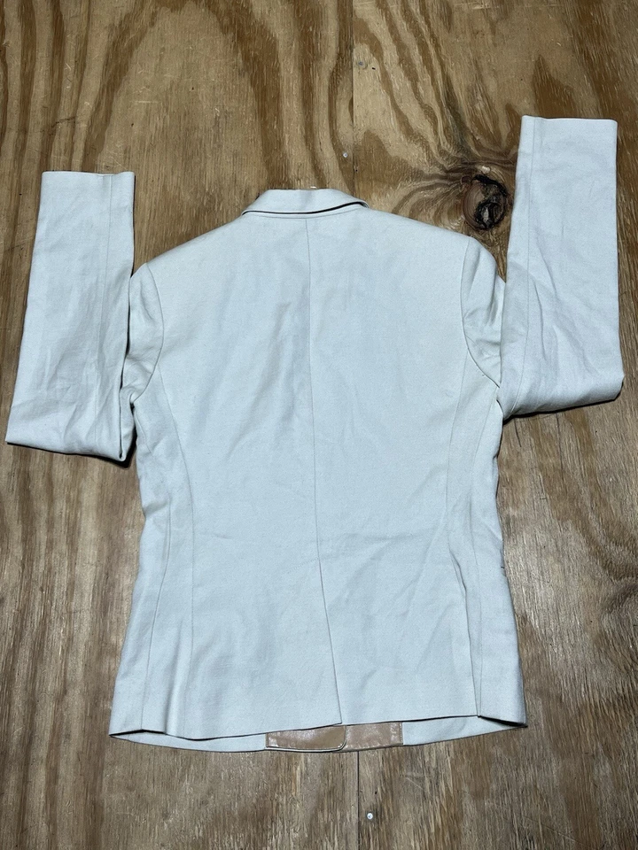 Blazer Vince Feminino 4 Gola de Couro Botão Único Malha Marfim @D1 - Imagem 2 de 4