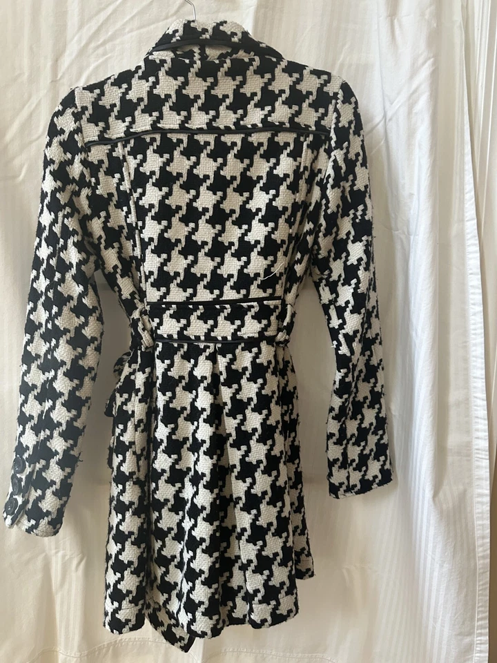 Nick & Mo Polyester Blend Houndstooth Trench Coat | White Black | Womens S - Image 3 of 4