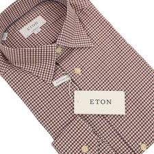 ETON Brown Berry Check CONTEMPORARY Long Sleeve Cotton Dress Shirt 17 NWT