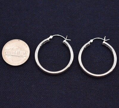 Solid 925 Sterling Silver 30 mm Plain Round Hoop Sleeper/Earrings Jewellery 
