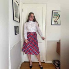 70s Vintage Plaid A Line Skirt