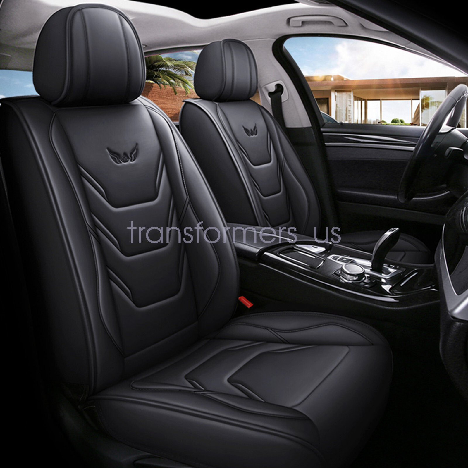 For Toyota Car Faux Leather Front & Rear Seat Cover Protector Cushion Black 5PCS